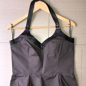 Halterneck dress w/ leather straps & buckle detail